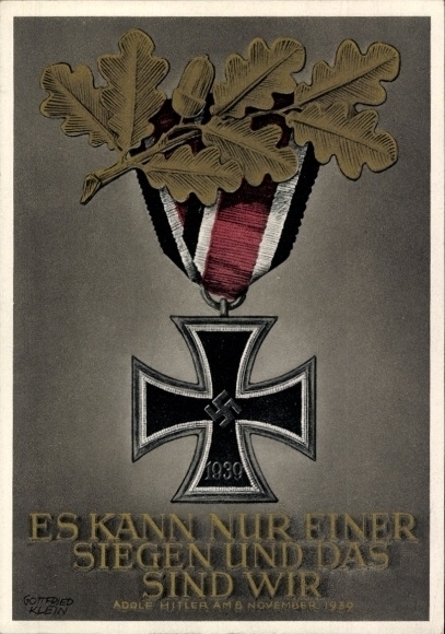 Postal stationery artist Postcard Klein, G., Only one can win and that is us, quote from Adolf Hitler