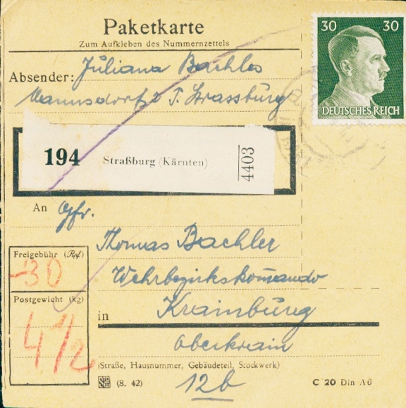 Michel 794 na karcie działki, Ostmark Strasbourg Carinthia