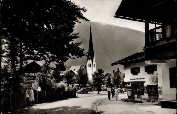Postcard Bayrischzell in the Mangfall Mountains Upper Bavaria, village party, house of gifts