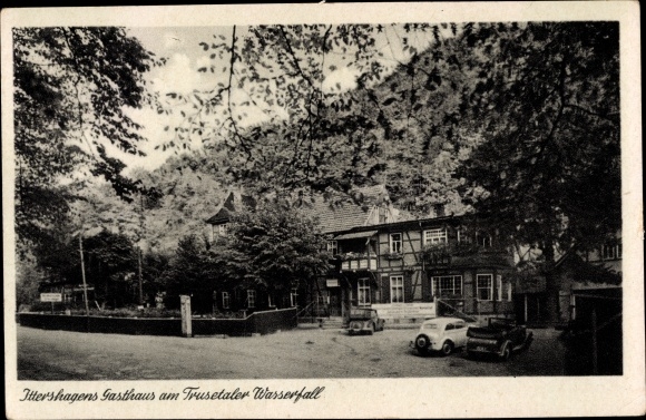 Ak Trusetal Brotterode Trusetal in Thüringen, Gasthaus am Trusetaler Wasserfall