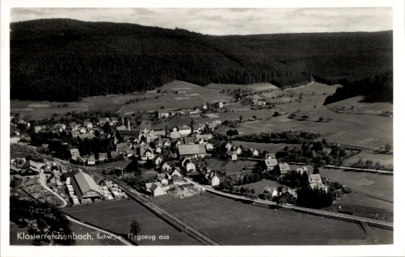 Postcard Klosterreichenbach Baiersbronn in the Black Forest, aerial view of rural surroundings, hills