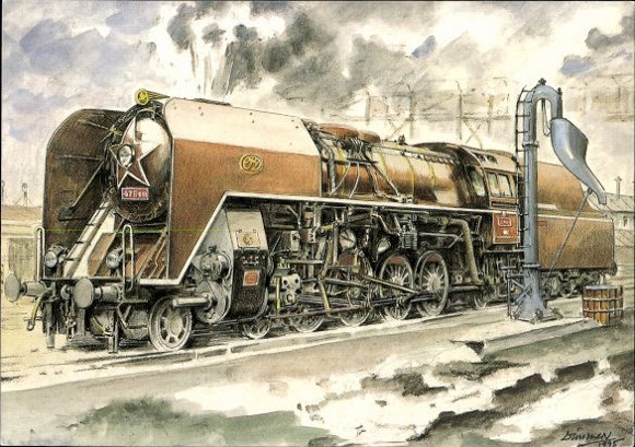 4 old Postcard with locomotives from the Czech Republic