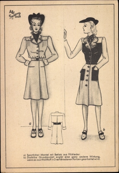 Postcard women&#39;s coats, pattern ABC cut, sporty coat, trimmings made of fish leather, made of wool