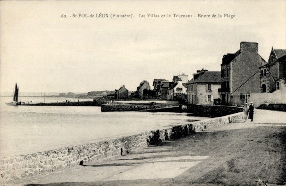 Postcard Saint Pol de Leon Finistère, Villas, le Tournant, Route de la Plage