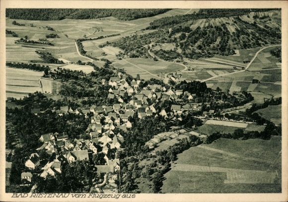 Postcard Rietenau Aspach in Württemberg, aerial view of houses, landscape, airplane perspective