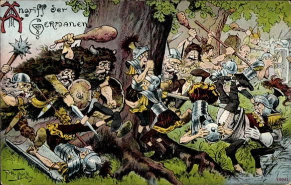 Artist Postcard Thiele, Arthur, Attack of the Teutons, Romans, Battle