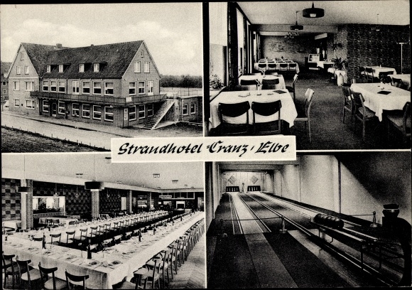 Postcard Hamburg Harburg Cranz, beach hotel, hall, bowling alley
