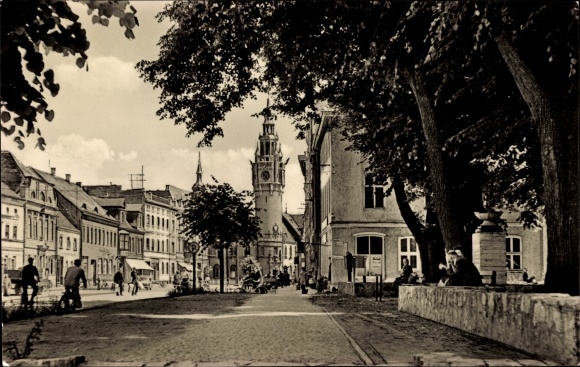 Postcard Dahme in the Mark, main street with town hall