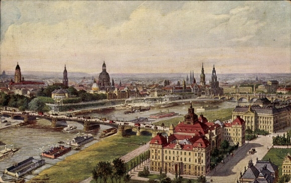 KP Dresden, widok całościowy, zdjęcie Zeppelina przedstawiające ministerstwa i stare miasto