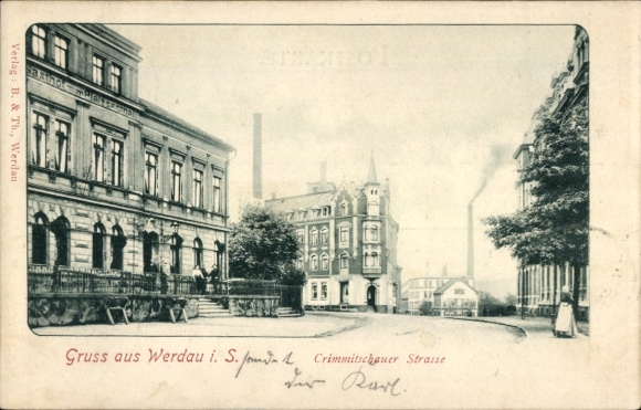Postcard Werdau in Saxony, Crimmitschauer Straße, Gasthof zum Pleissenthal