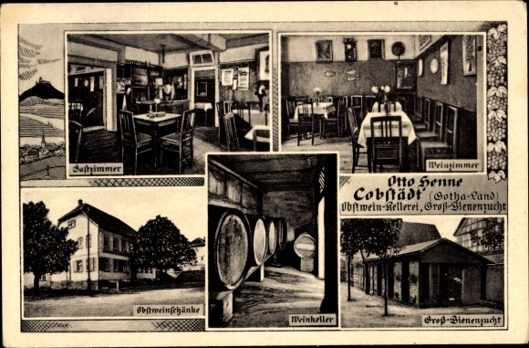 Ak Cobstädt Drei Gleichen in Thüringen, Obstwein Kellerei, Inh. Otto Henne, Weinkeller, Bienenzucht