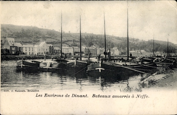 Postcard Dinant Wallonie Namur, boats moored in Neffe