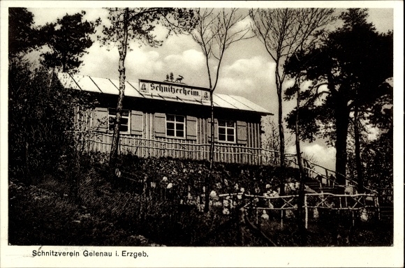 Postcard Gelenau in the Ore Mountains, carving association, carving home