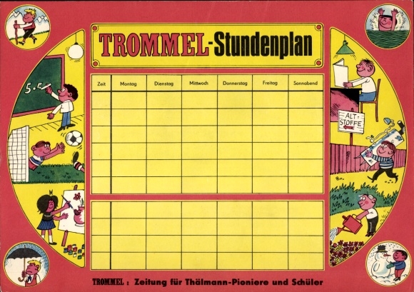 Timetable DDR Trommler Zeitung for Thälmann pioneers and students, supplement around 1970