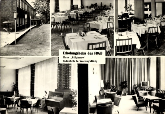 Ak Waren an der Müritz, Erholungsheim des FDGB, Haus Kölpinsee, Innenräume, Speisesaal