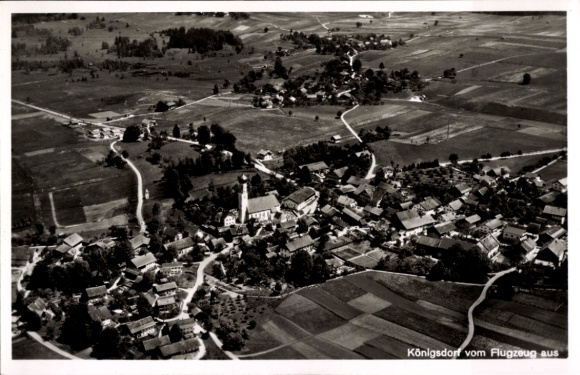 Postcard Königsdorf in Upper Bavaria, aerial photograph