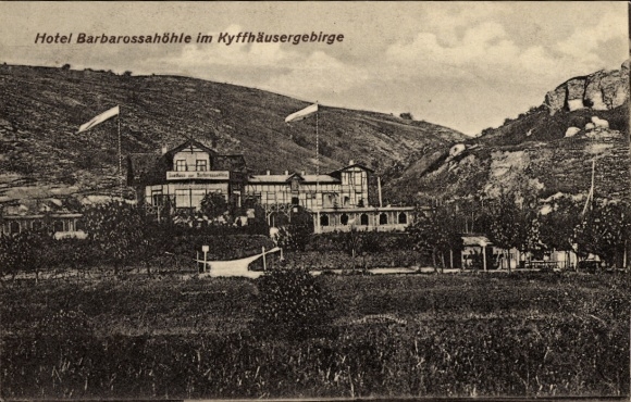 Ak Rottleben Kyffhäuserland in Thüringen, Barbarossahöhle, Hotel zur Barbarossahöhle