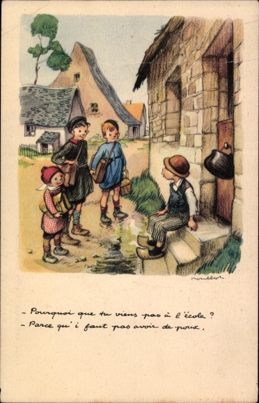 Artist Postcard Poulbot, National League against the Slum, Why don't you come to school