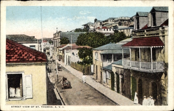 Postcard Saint Thomas US Virgin Islands, street, houses