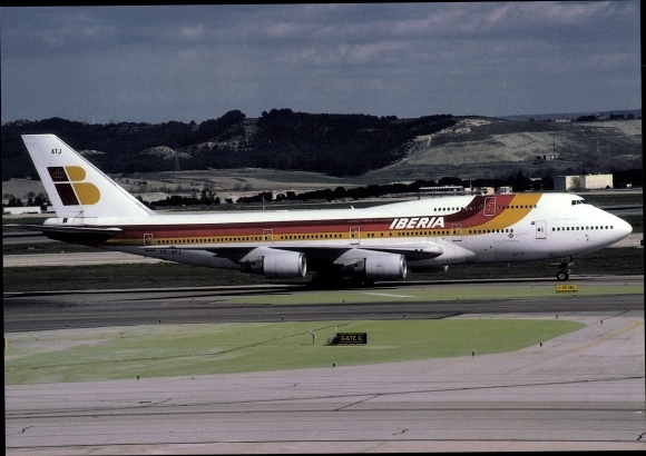 Postcard Spanish Passenger Plane, Iberia, B747-300