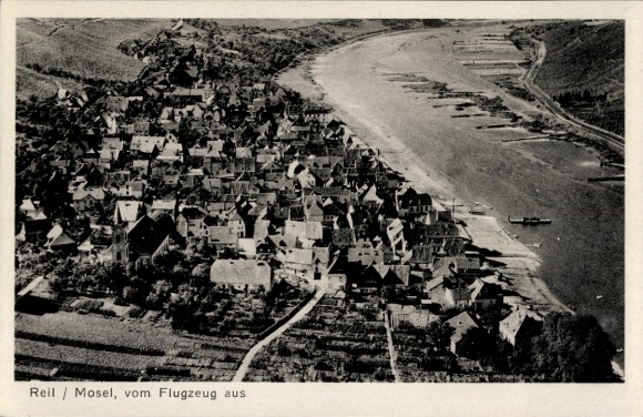 Postcard Reil on the Mosel, aerial photograph