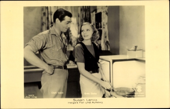 Postcard actors Greta Garbo and Clark Gable, Susan Lenox, Helga's fall and rise, film scene