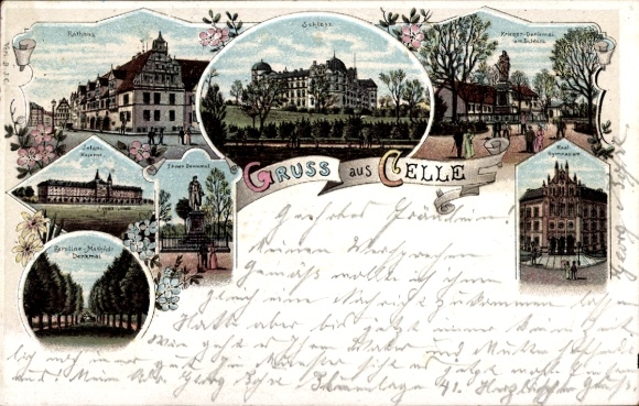 Chromo-Litho Celle in Lower Saxony, castle, high school, war memorial, infantry barracks, town hall