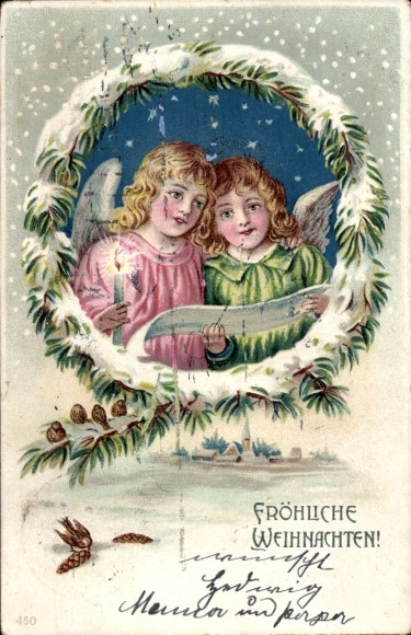 litho Vrolijk Kerstfeest, Engel