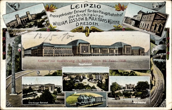 Ak Leipzig in Sachsen, Blick auf den Hauptbahnhof, Straßenseite, Dampflok