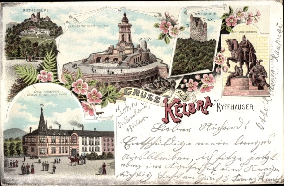 litho Kelbra bij de Kyffhäuser, Kaiser Wilhelm monument, Hotel Kaiserhof, Rothenburg