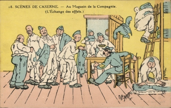 Artist Postcard Scenes from the Barracks, At the Company's Store