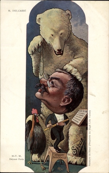 Artist PC Sirat, French politician Théophile Delcassé, caricature, polar bear, Dreyfus affair