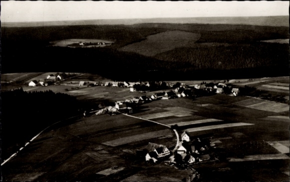 Postcard Schömberg in the Black Forest Württemberg, aerial view of many houses, fields, forests