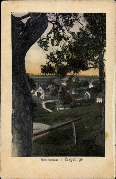 Postcard Reichenau in the Erzgebirge, partial view