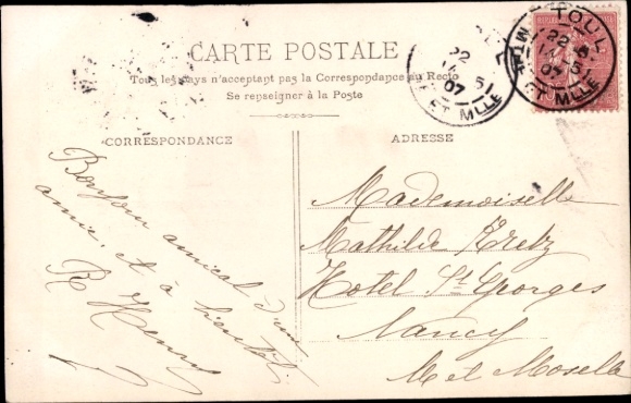 Postcard Les Lis, portrait of a Woman, Lilies