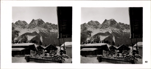 Stereo spatial image photo &quot;Traditionsgau Munich Oberbayern&quot; No. 82 Obergrainau Grainau, Winter