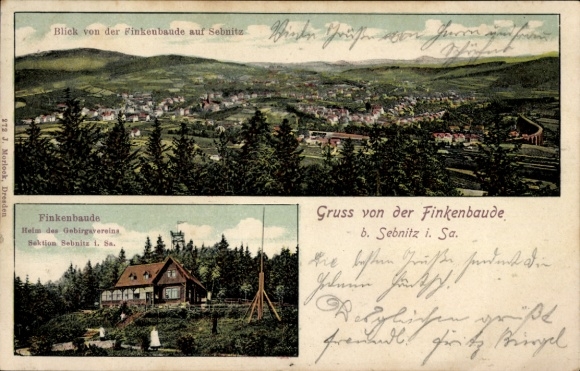 Postcard Sebnitz in Saxony, Finkenbaude, Mountain Club, Panorama