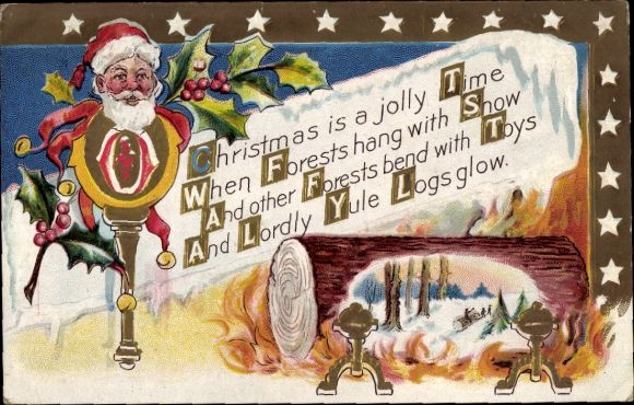 Reliëf Ak Gefeliciteerd Kerstmis, Kerstman, hulst, hout