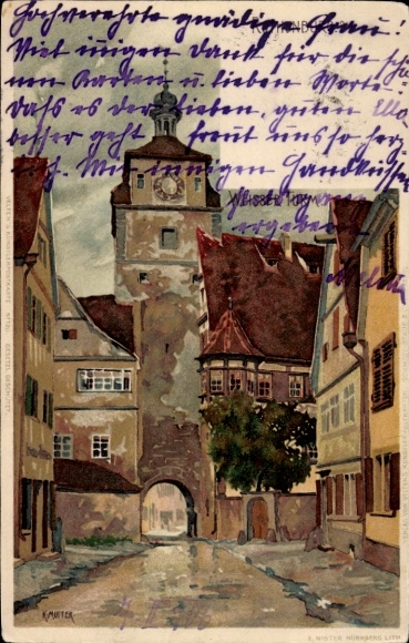 Artist Chromo-Litho Mutter, K., Rothenburg ob der Tauber Middle Franconia, White Tower