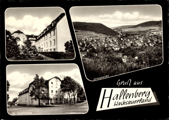 Postcard Hallenberg im Sauerland, total view, St. Josefshaus