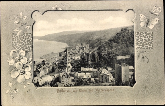 Passepartout Postcard Bacharach am Rhein, Panorama, Werner Chapel