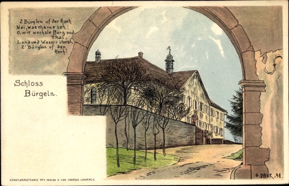 Artist Chromo-Litho Daur, H., Obereggenen Schliengen in the Black Forest, Bürgeln Castle