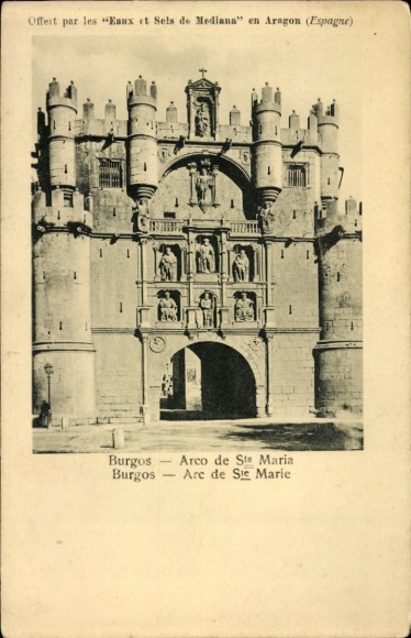 KP Burgos Castile and León, Arco de Sta Maria, tekst w języku francuskim,