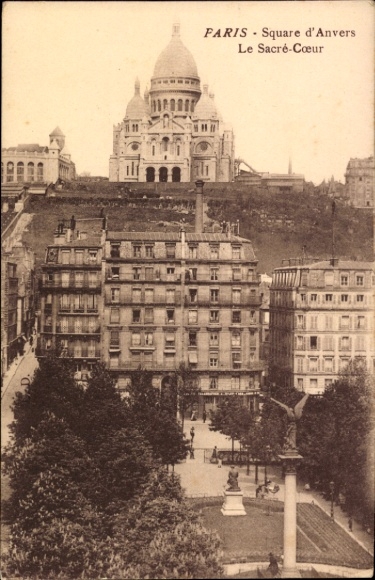 Ansichtkaart Parijs XVIII Montmartre, Square d'Anvers, Sacré-Cœur Basiliek, uitzicht op de stad
