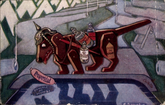Artist Postcard The Dog and His Shadow, Dachshund, Cannons, Allegory German Empire, Fable, Caricature