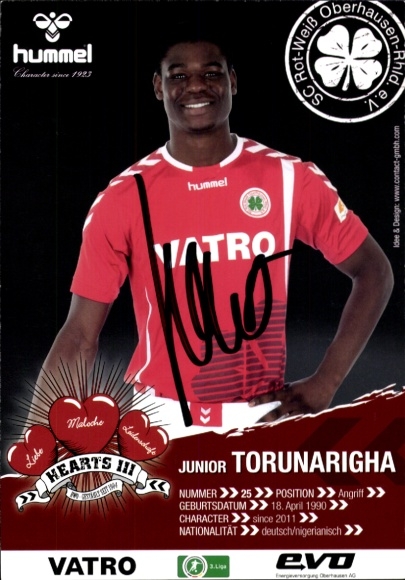 Autogrammkarte Fußballer Junior Torunarigha, Rot-Weiss Oberhausen, Autogramm