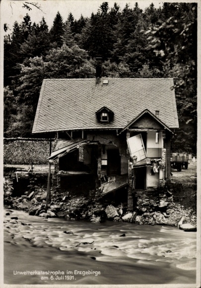 Ak Antonsthal Breitenbrunn in het Ertsgebergte, Beschadigd huis, Overstroming 06.07.1931