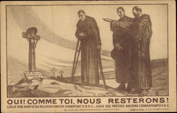Artist Postcard League for the Rights of Religious Veterans DRAC, Geistliche am Grab