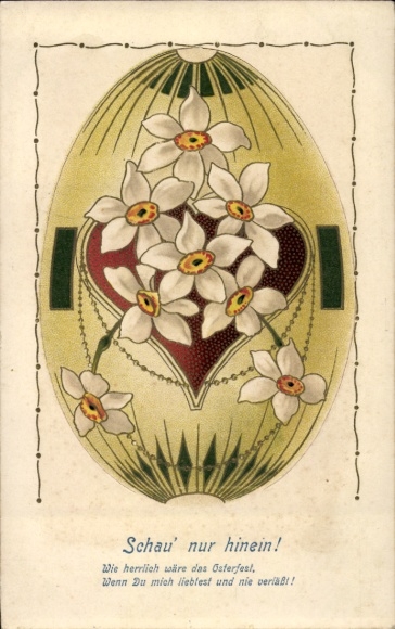 Leporello Postcard Happy Easter, Easter egg, flowers, just look inside