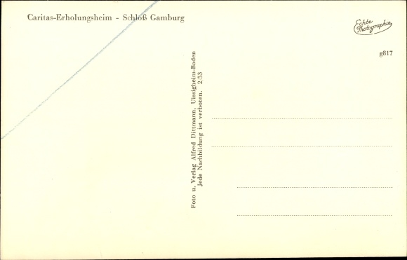 Postcard Gamburg Werbach an der Tauber, Caritas convalescent home, castle